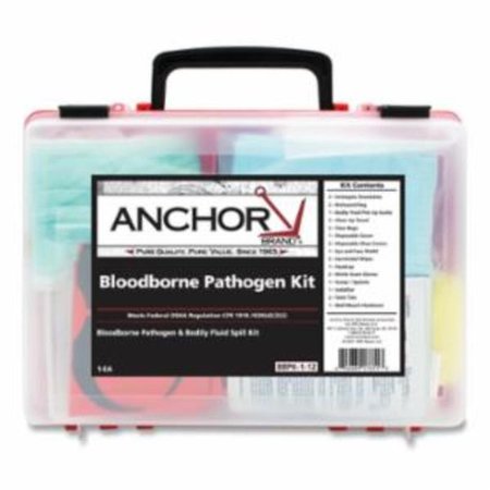 ANCHOR Anchor 101-BBPK-1-12 Blood Spill Clean-up Bloodborne Pathogen Kit with Plastic Case & Wall Mount Bracket 101-BBPK-1-12